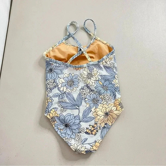 Crewcuts Girls Size 4-5 Keyhole One Piece Swim Suit Blue Coral Floral - Picture 2 of 4